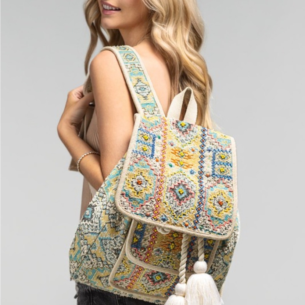 NWT! Ruggine Handmade Beaded Boho Colorful Patterned Backpack - Picture 11 of 15